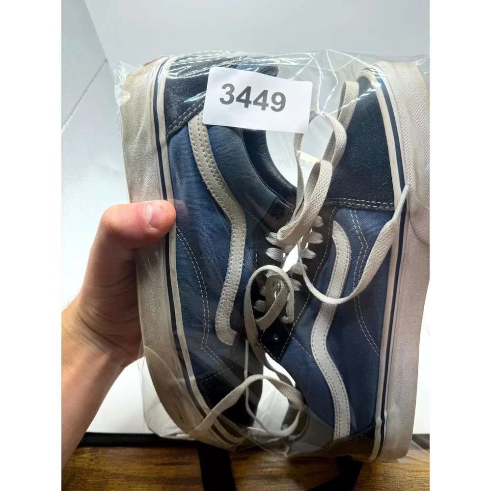 VANS Old Skool Mens 9 Sneakers Navy Canvas Low Top Lace Up Skateboard‎ Shoes